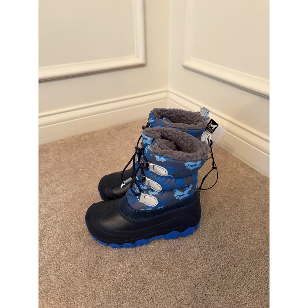 Members Mark Kids Blue Camo Snow Boots Faux Fur Lined Size 13/1 NEW